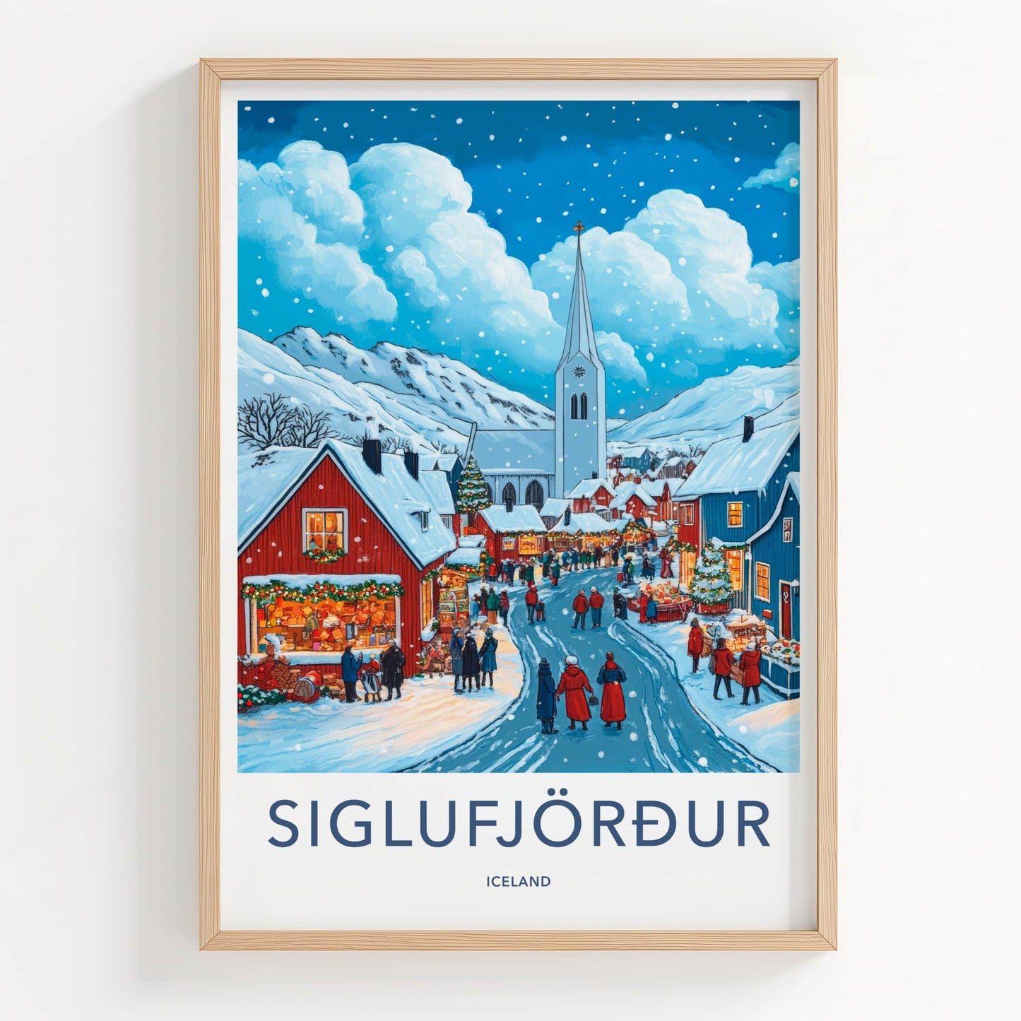 Siglufjordur Poster - Iceland Travel Art - Snowy Town Market Home Decor
