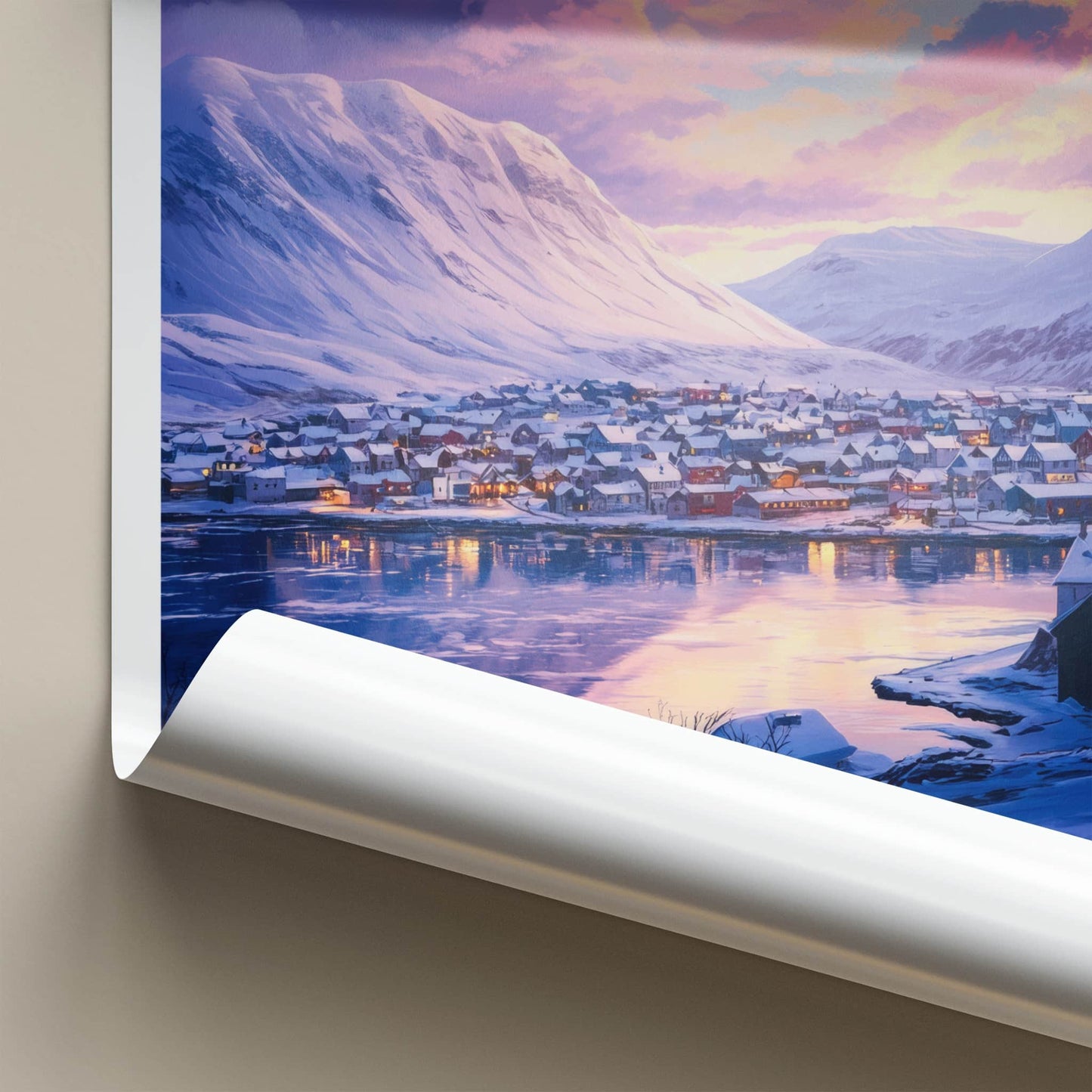 Siglufjordur Poster - Iceland Travel Art - Winter Village Fjord Home Decor