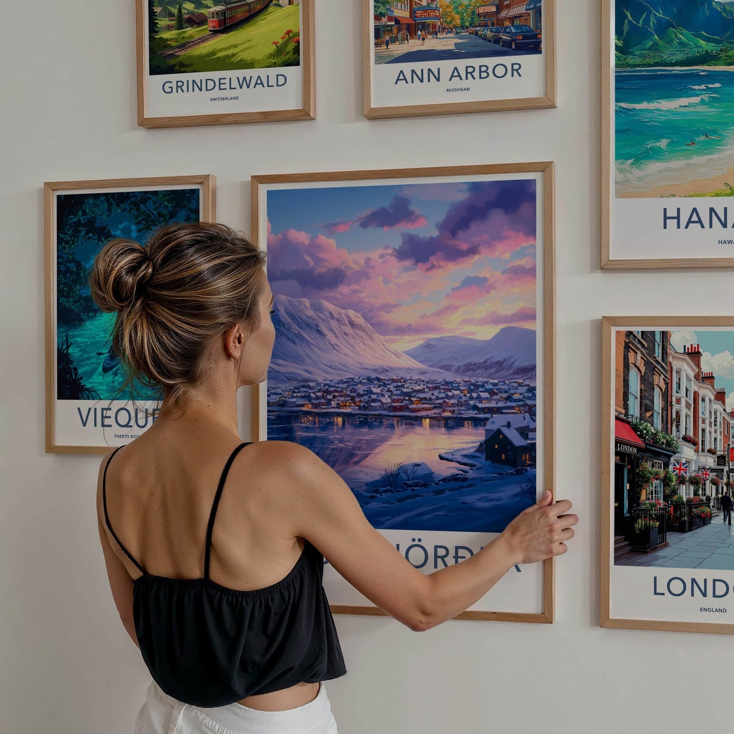 Siglufjordur Poster - Iceland Travel Art - Winter Village Fjord Home Decor
