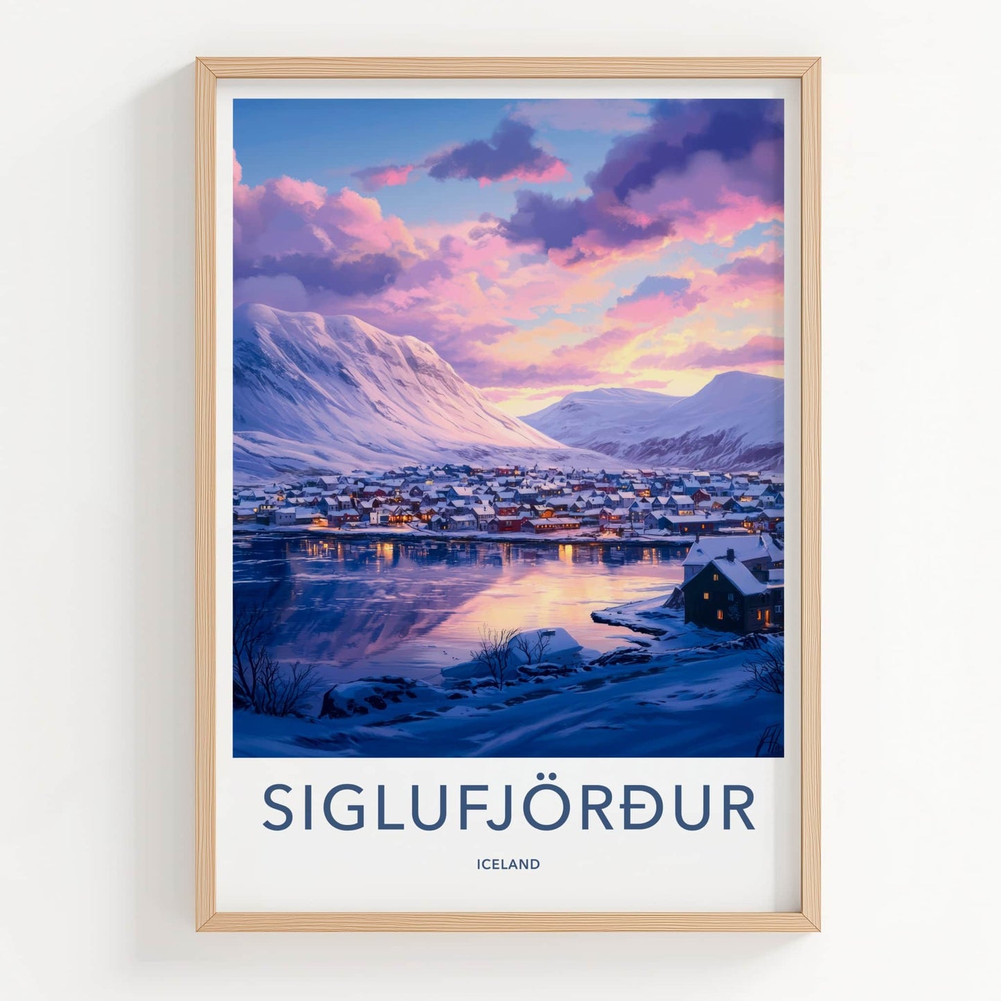 Siglufjordur Poster - Iceland Travel Art - Winter Village Fjord Home Decor