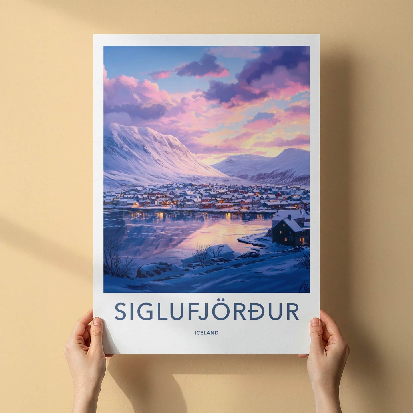 Siglufjordur Poster - Iceland Travel Art - Winter Village Fjord Home Decor