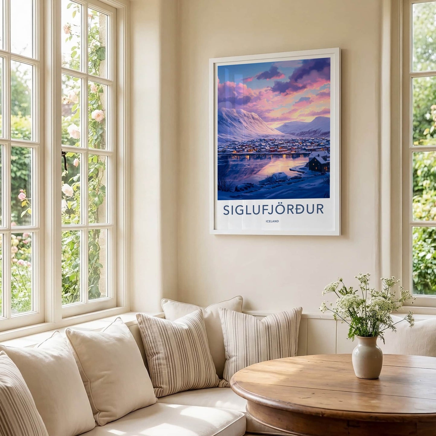 Siglufjordur Poster - Iceland Travel Art - Winter Village Fjord Home Decor