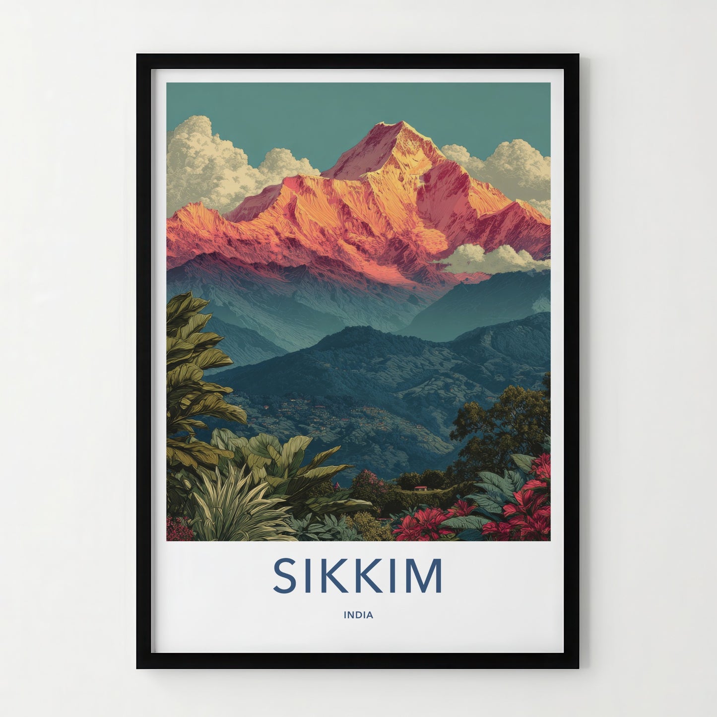 Sikkim Poster - India Golden Peak Mountain Travel Art