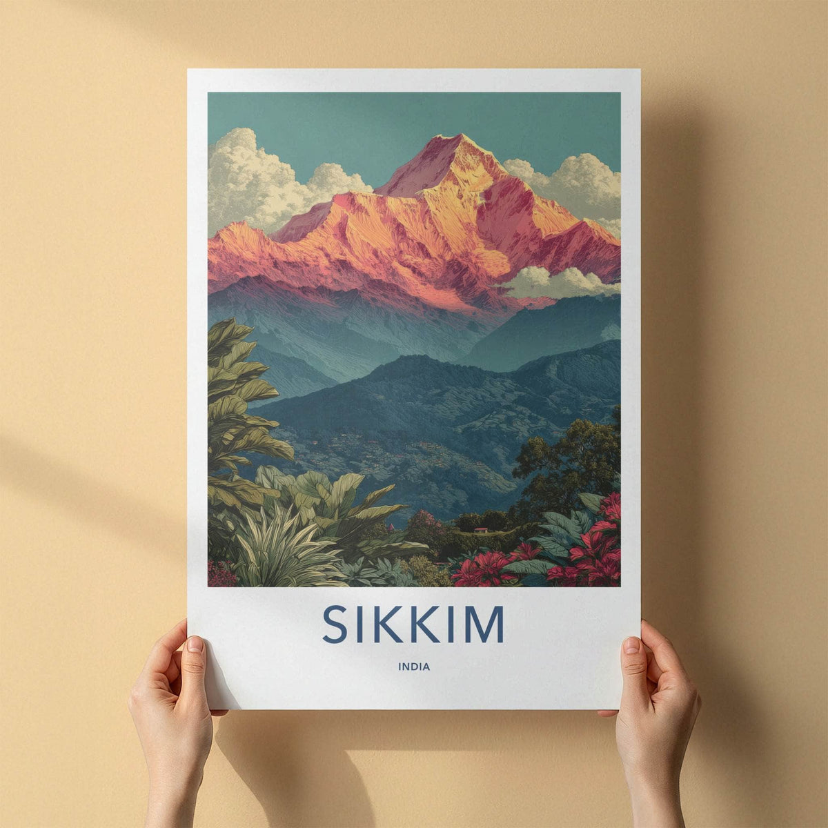 Sikkim Poster - India Golden Peak Mountain Travel Art