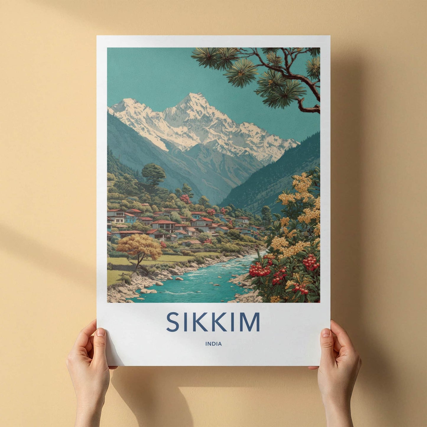 Sikkim Poster - India Travel Art - Mountain River Village Wall Decor