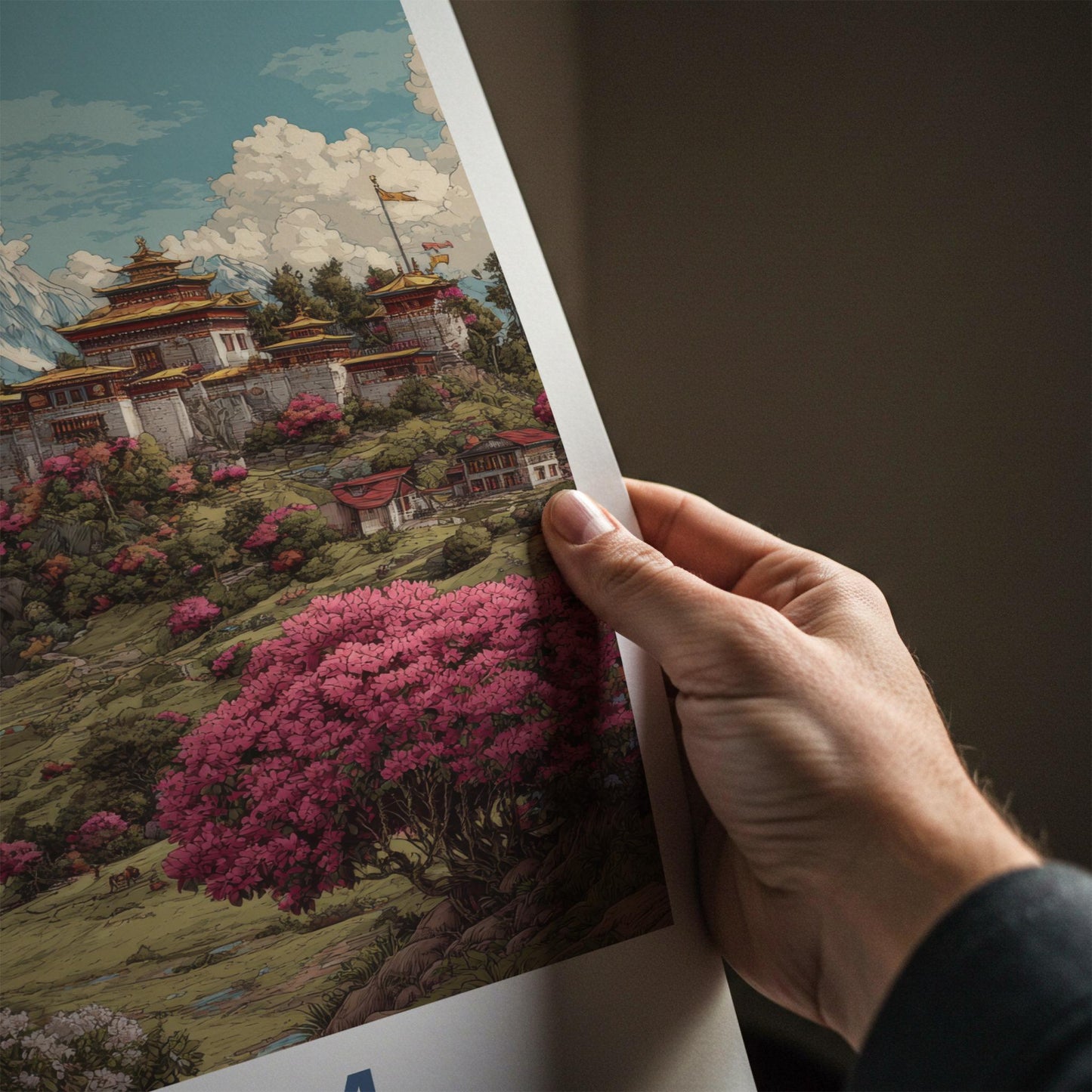 Sikkim Poster - India Travel Art - Sikkim Monastery Mountain Blossoms Home Decor