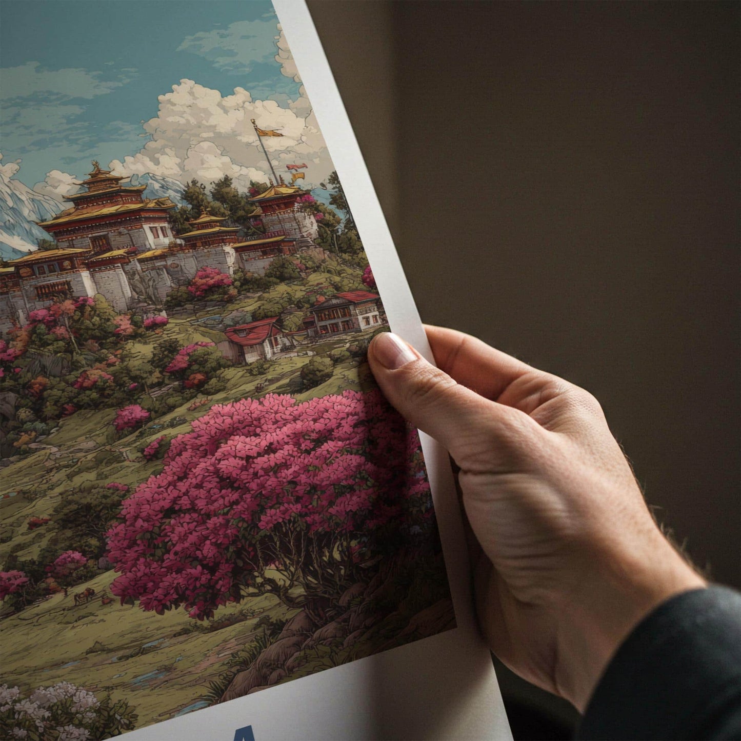 Sikkim Poster - India Travel Art - Sikkim Monastery Mountain Blossoms Home Decor