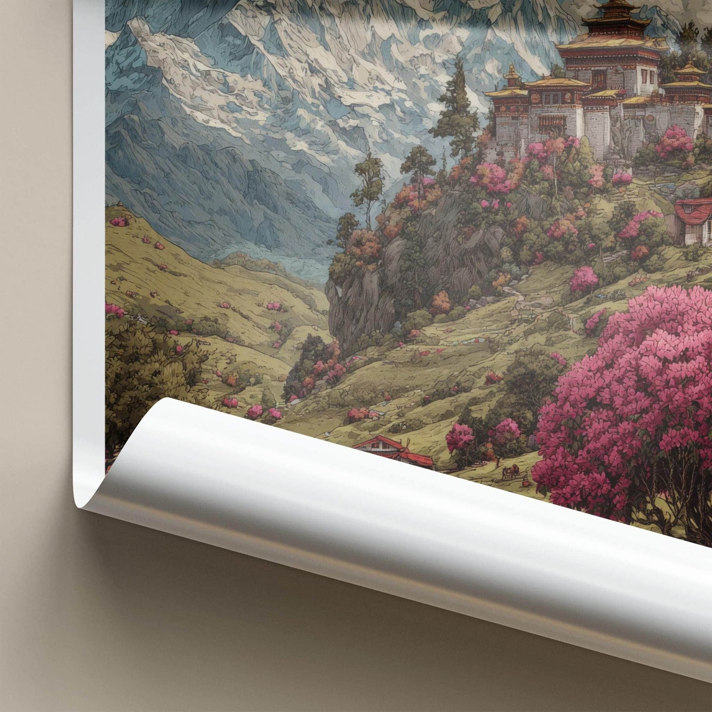 Sikkim Poster - India Travel Art - Sikkim Monastery Mountain Blossoms Home Decor