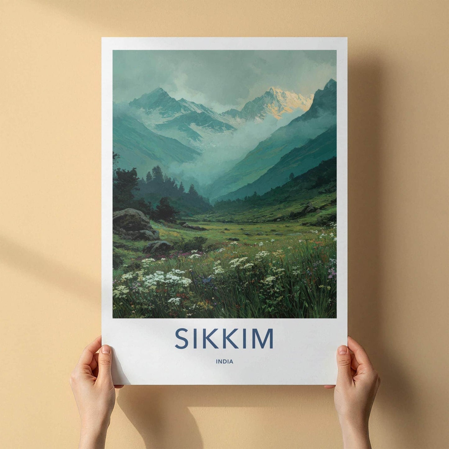 Sikkim Poster - India Travel Art - Sikkim Valley Peaks Wall Decor