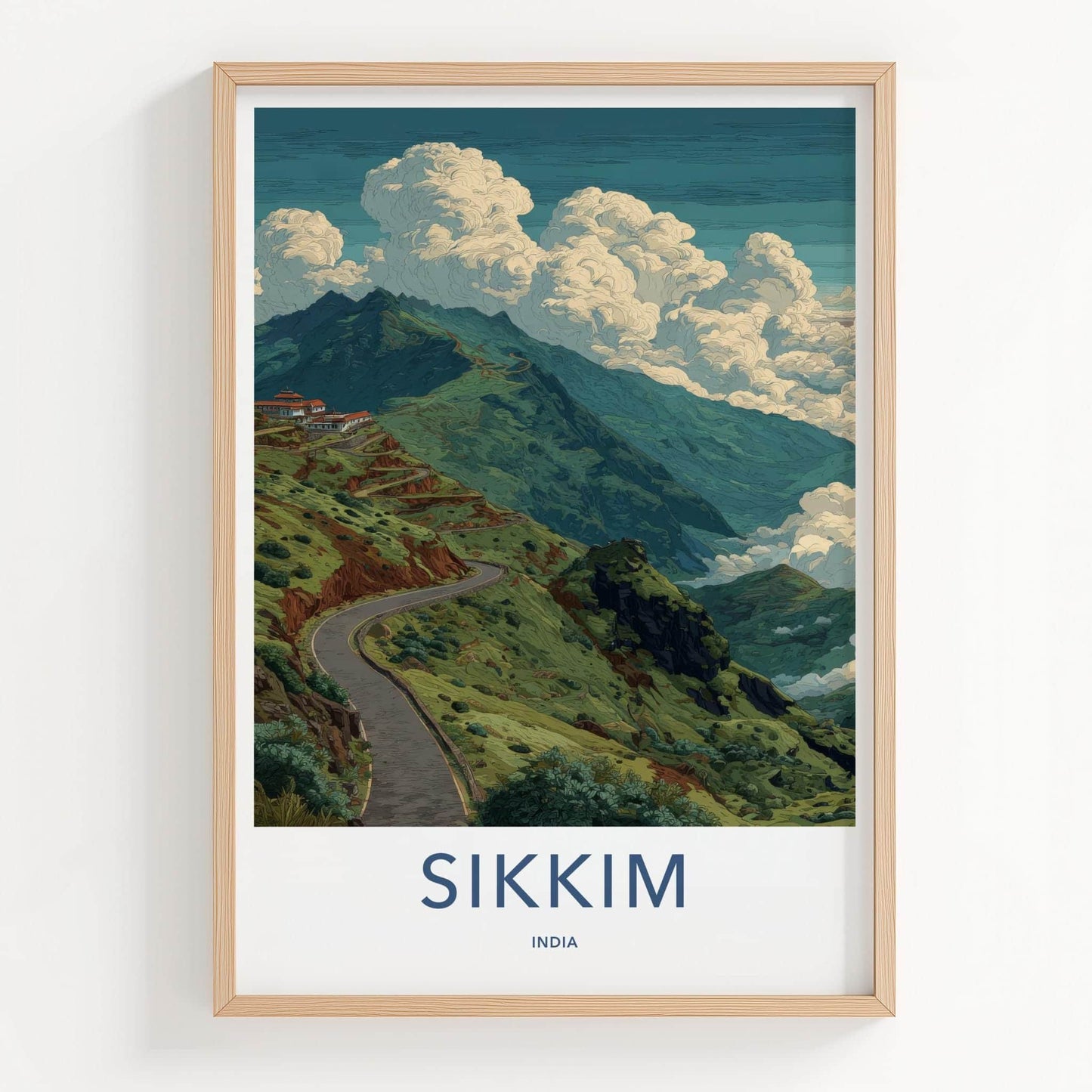 Sikkim Poster - India Travel Art - Sikkim Winding Mountain Road Home Decor