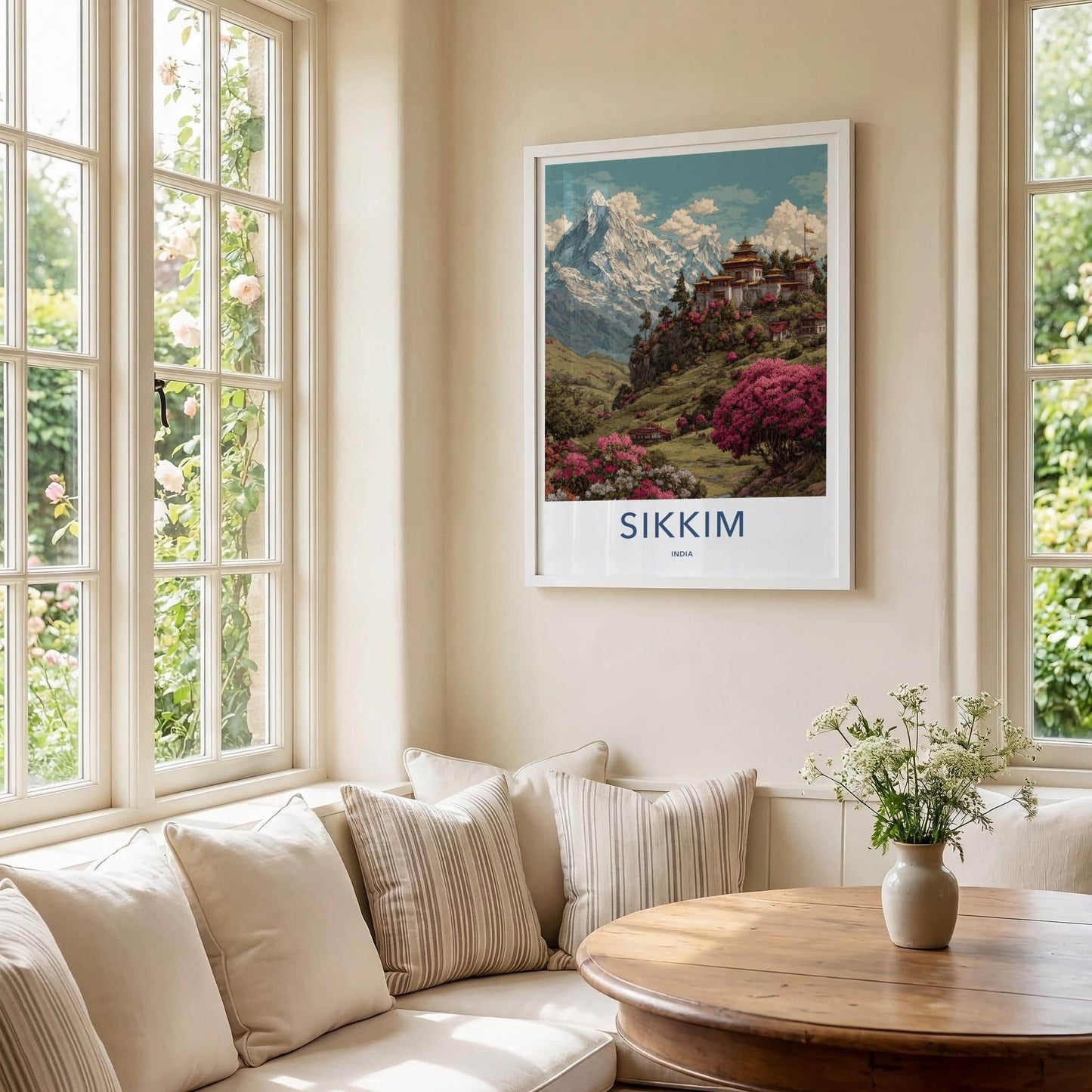 Sikkim Poster - India Wall Art - Sikkim Mountain Temple Blooms Gallery Art