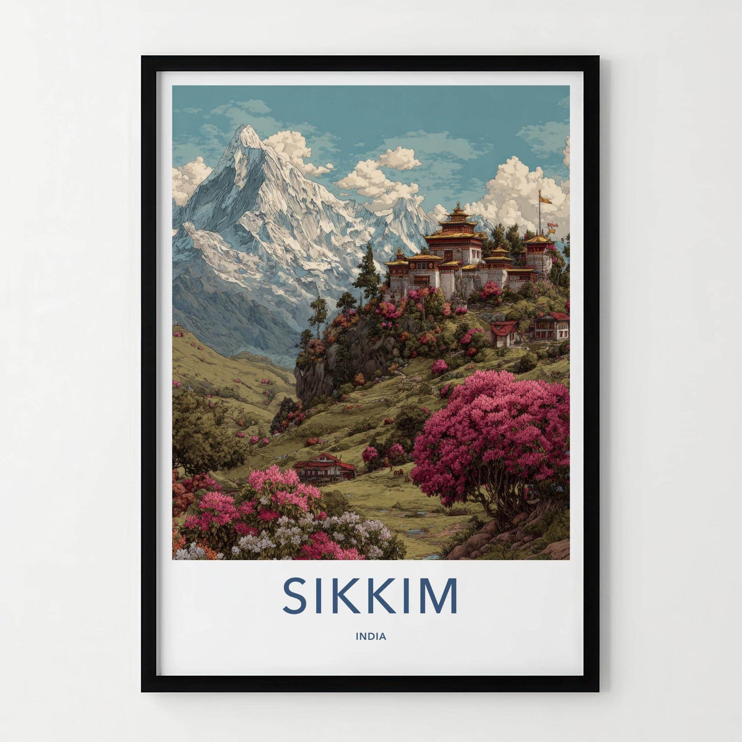 Sikkim Poster - India Wall Art - Sikkim Mountain Temple Blooms Gallery Art