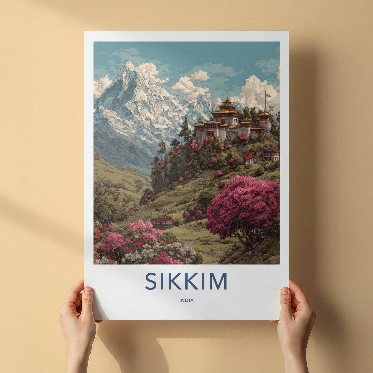 Sikkim Poster - India Wall Art - Sikkim Mountain Temple Blooms Gallery Art