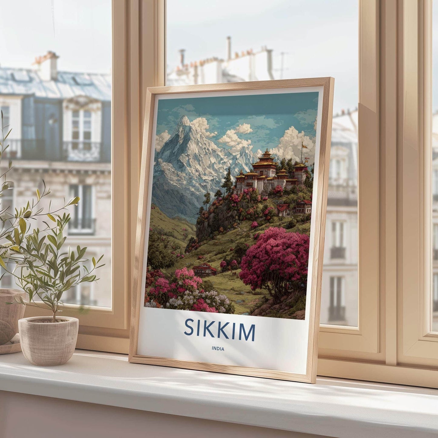 Sikkim Poster - India Wall Art - Sikkim Mountain Temple Blooms Gallery Art