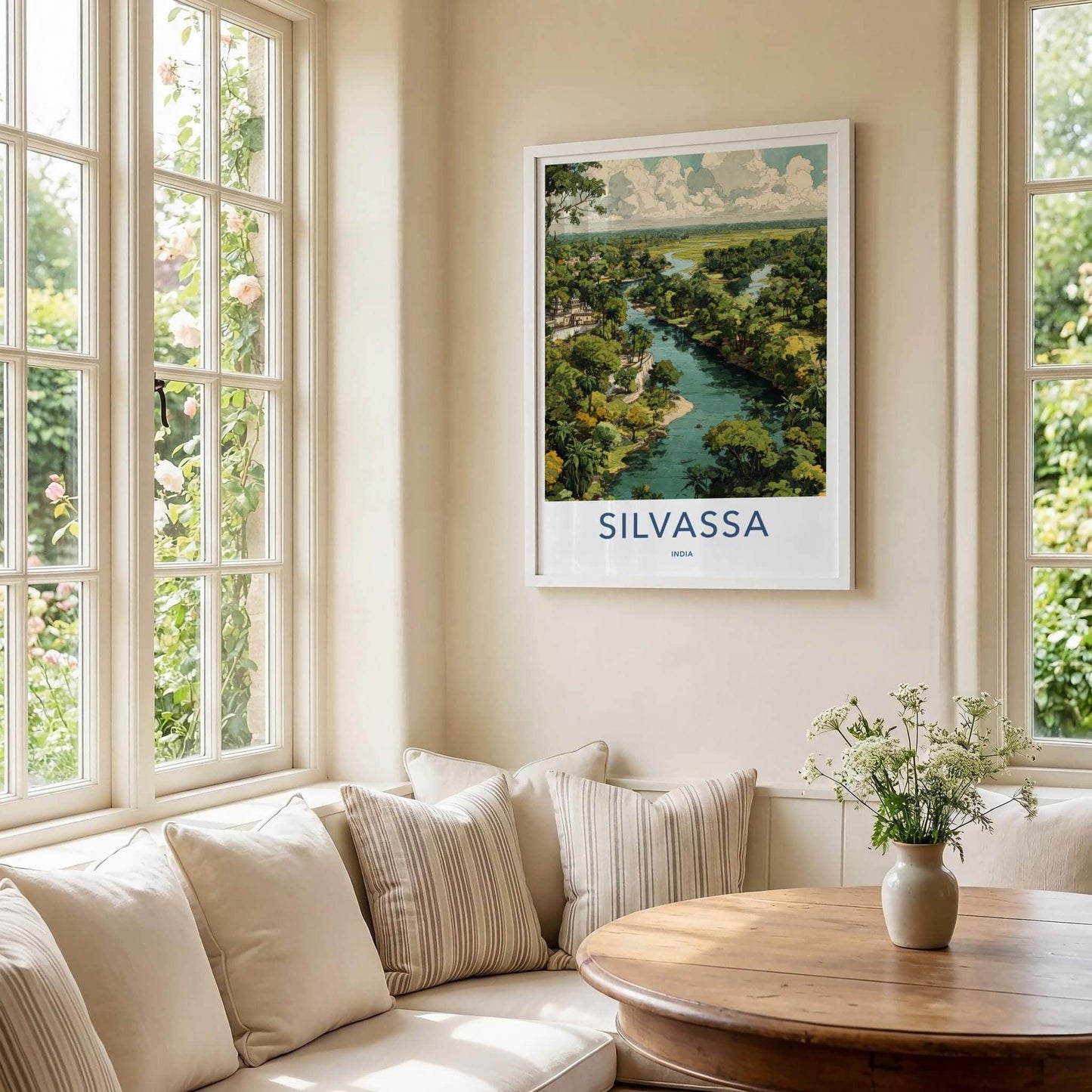 Silvassa Poster - India Travel Art - Dadra And Nagar Haveli Winding River Temple Home Decor