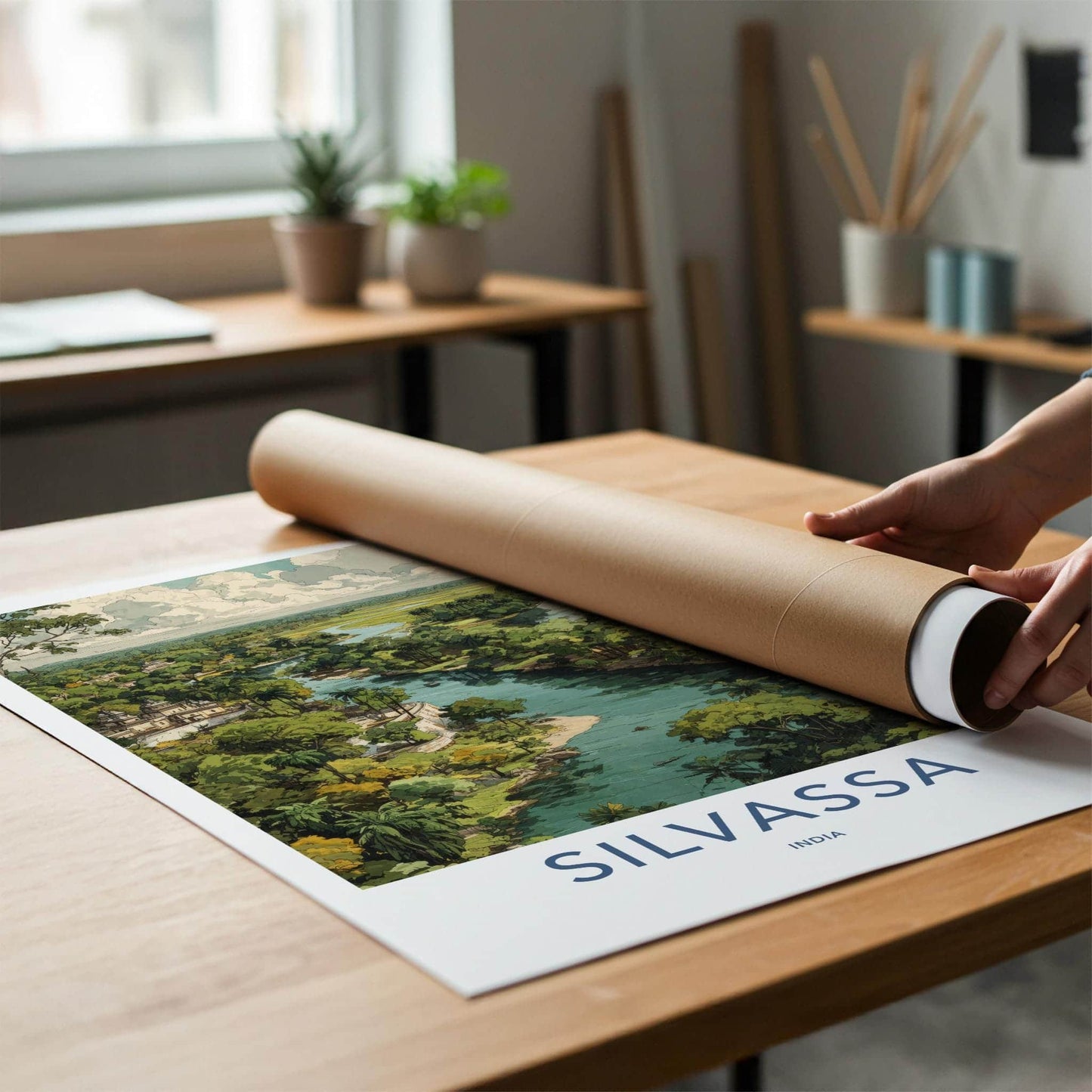 Silvassa Poster - India Travel Art - Dadra And Nagar Haveli Winding River Temple Home Decor