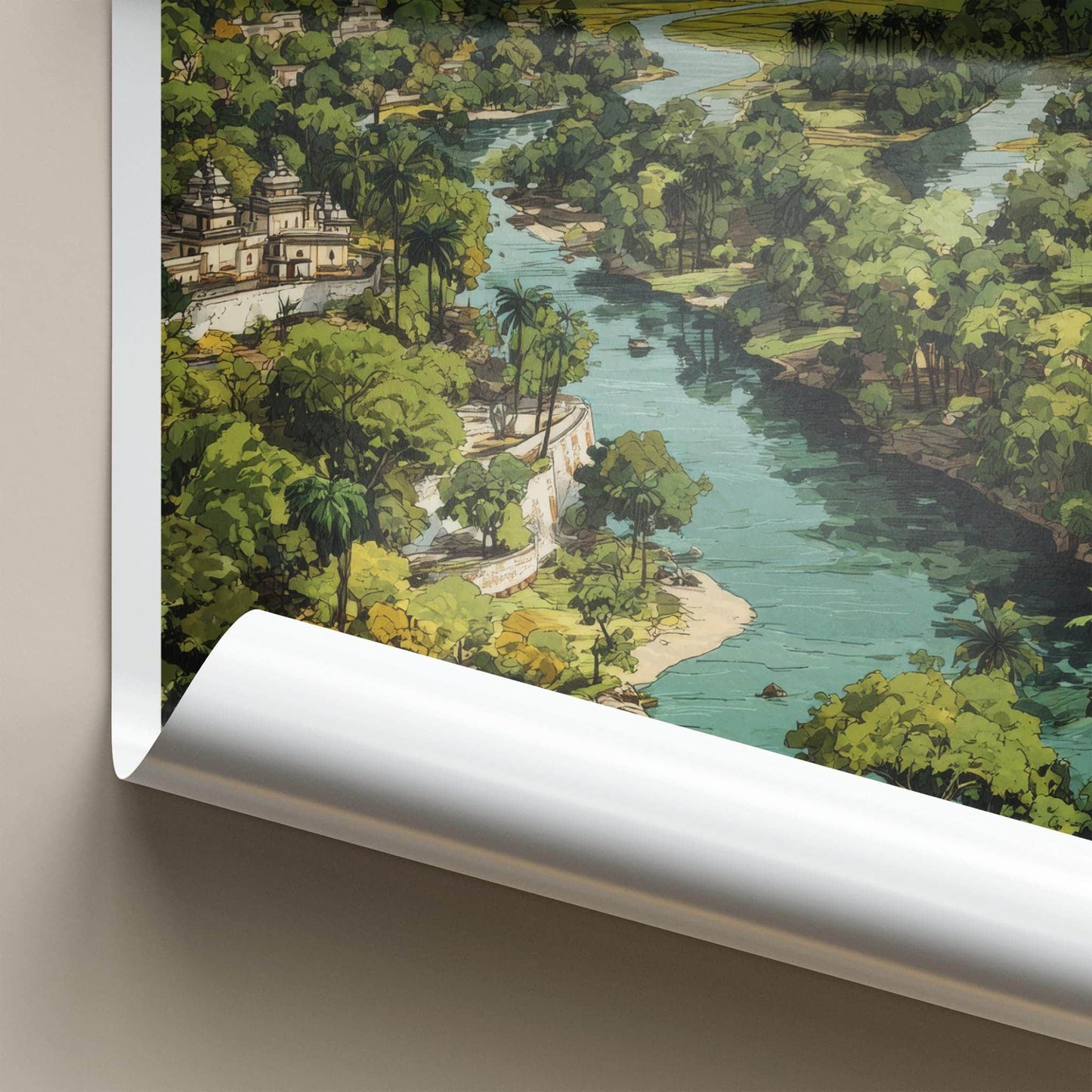 Silvassa Poster - India Travel Art - Dadra And Nagar Haveli Winding River Temple Home Decor