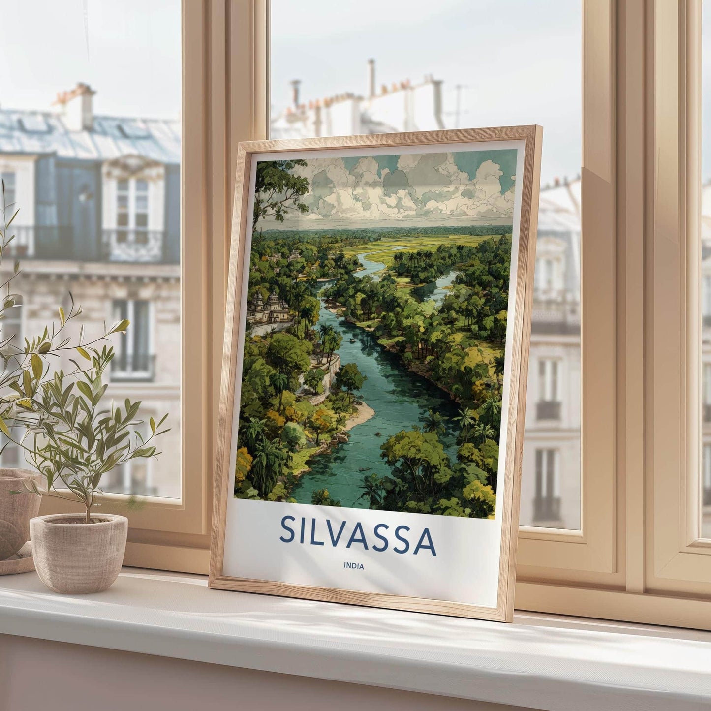 Silvassa Poster - India Travel Art - Dadra And Nagar Haveli Winding River Temple Home Decor