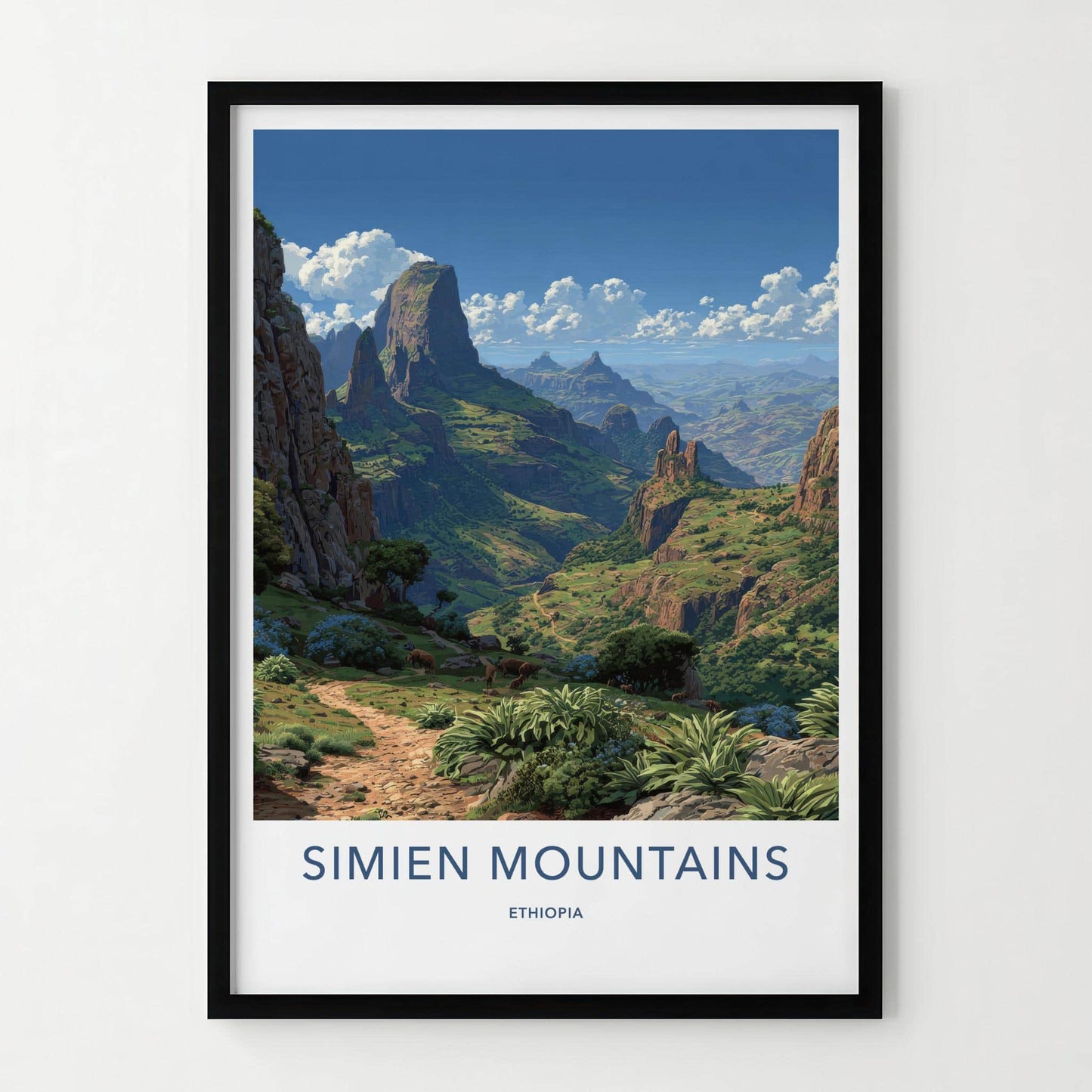 Simien Mountains Poster - Ethiopia Travel Art - Steep Green Valleys Wall Decor