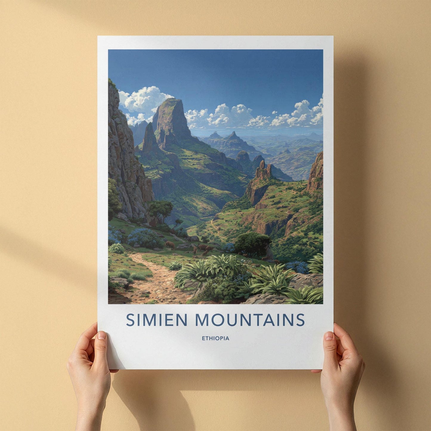 Simien Mountains Poster - Ethiopia Travel Art - Steep Green Valleys Wall Decor