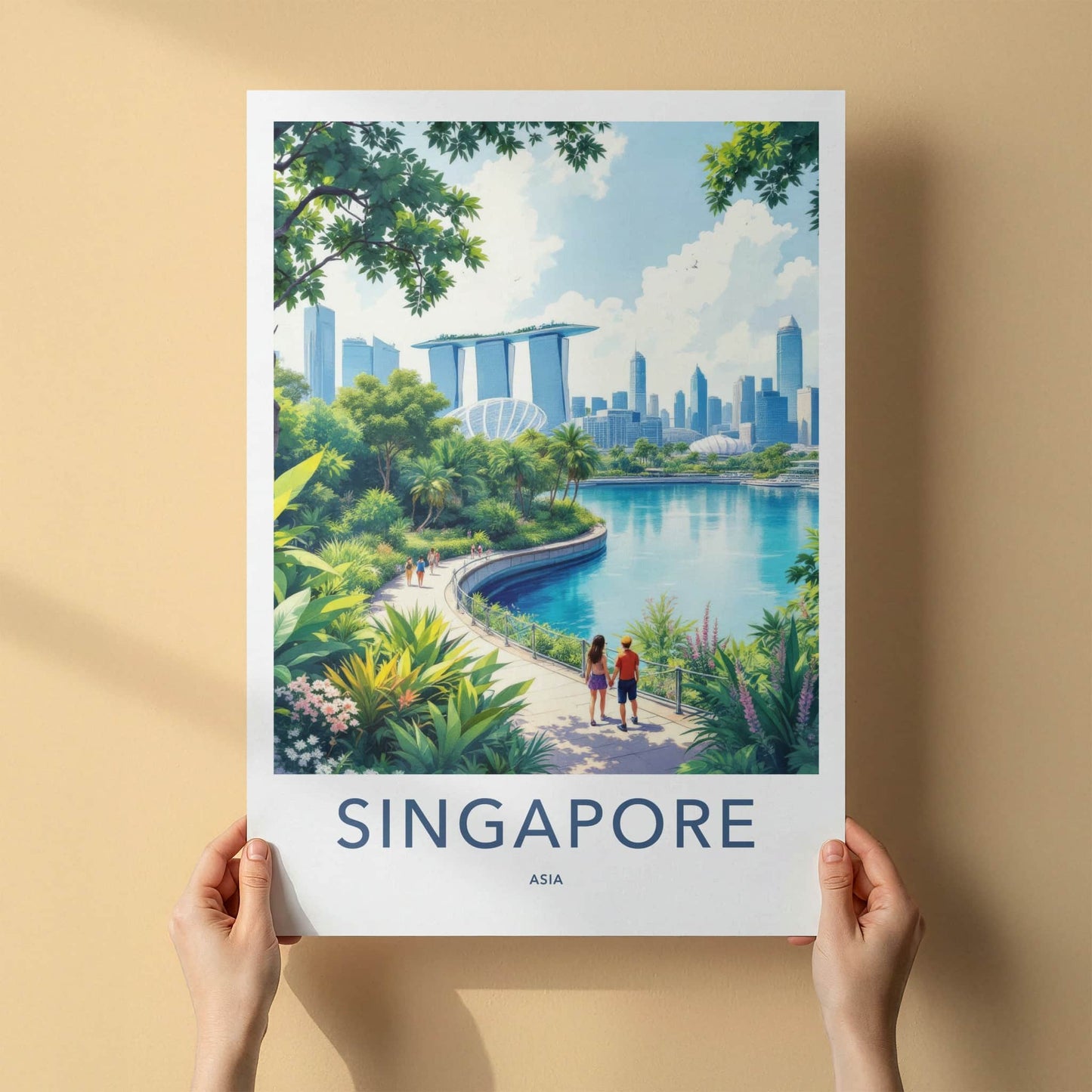 Singapore Poster - Singapore Travel Art - Bayfront Garden Stroll Home Decor