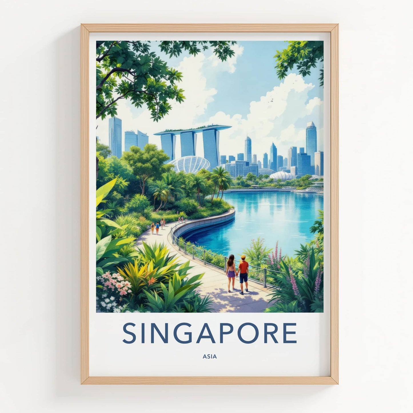 Singapore Poster - Singapore Travel Art - Bayfront Garden Stroll Home Decor