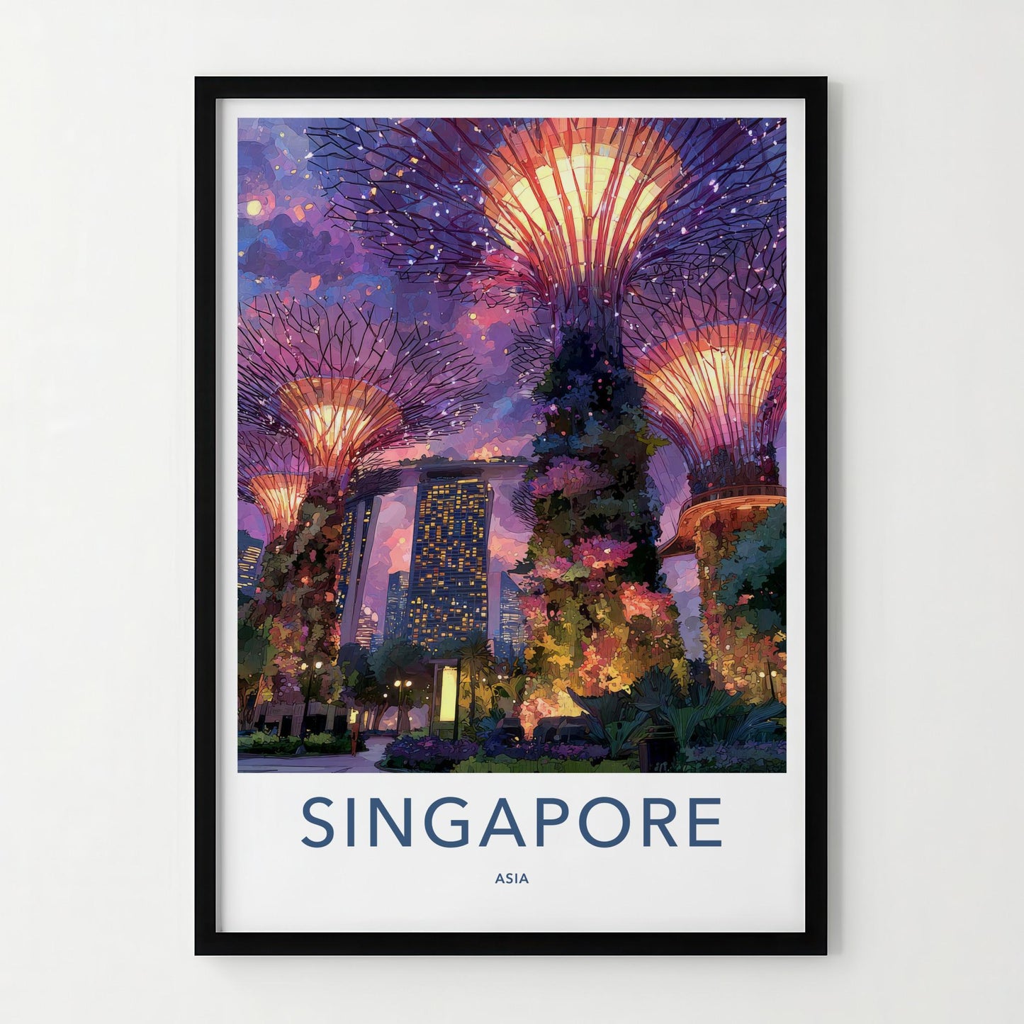 Singapore Poster - Singapore Travel Art - Gardens Bay Illuminated Home Decor