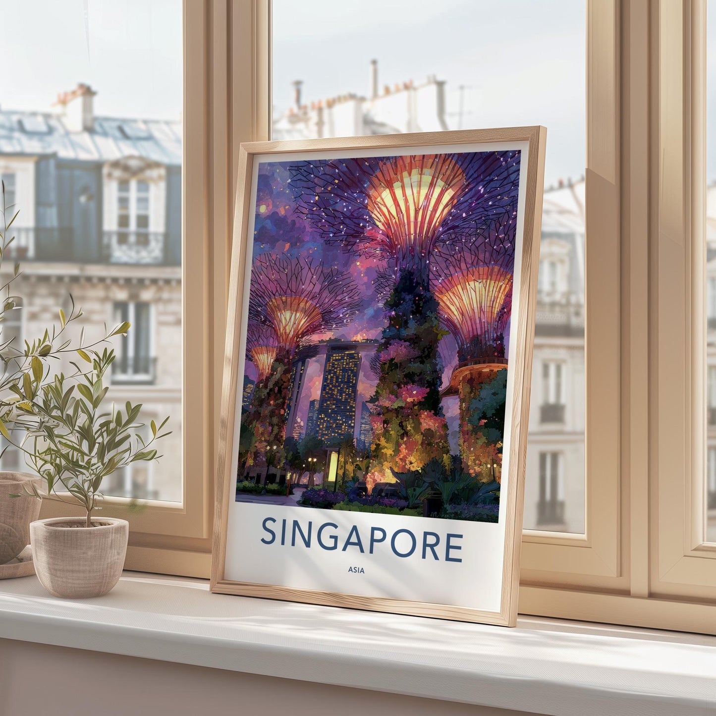 Singapore Poster - Singapore Travel Art - Gardens Bay Illuminated Home Decor