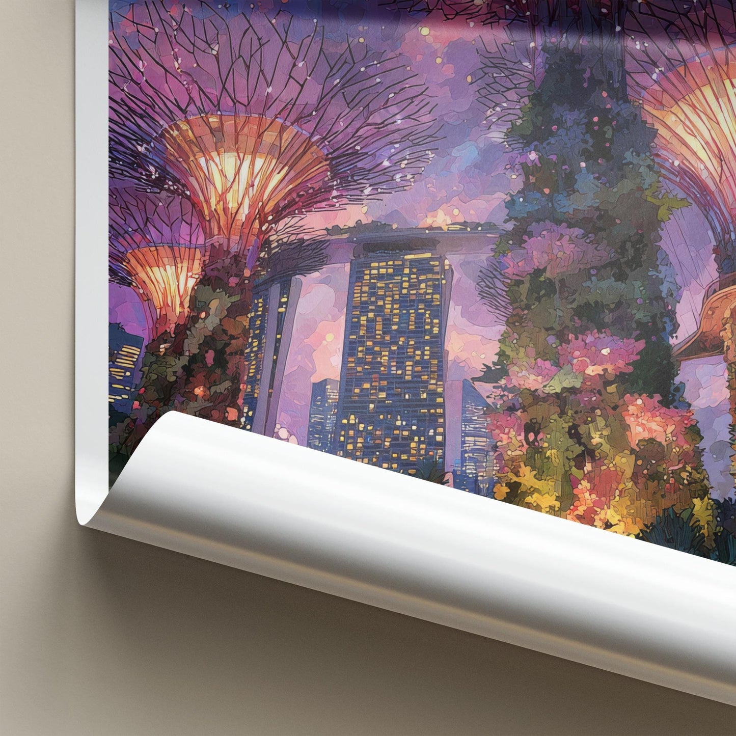 Singapore Poster - Singapore Travel Art - Gardens Bay Illuminated Home Decor