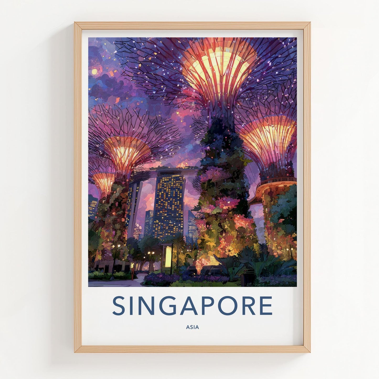 Singapore Poster - Singapore Travel Art - Gardens Bay Illuminated Home Decor