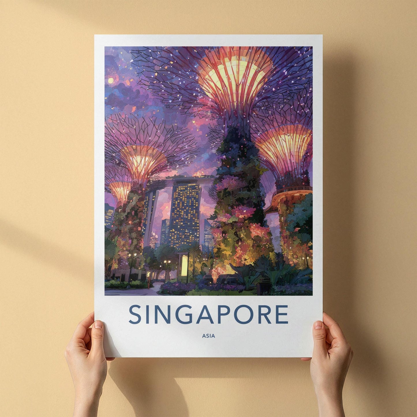 Singapore Poster - Singapore Travel Art - Gardens Bay Illuminated Home Decor