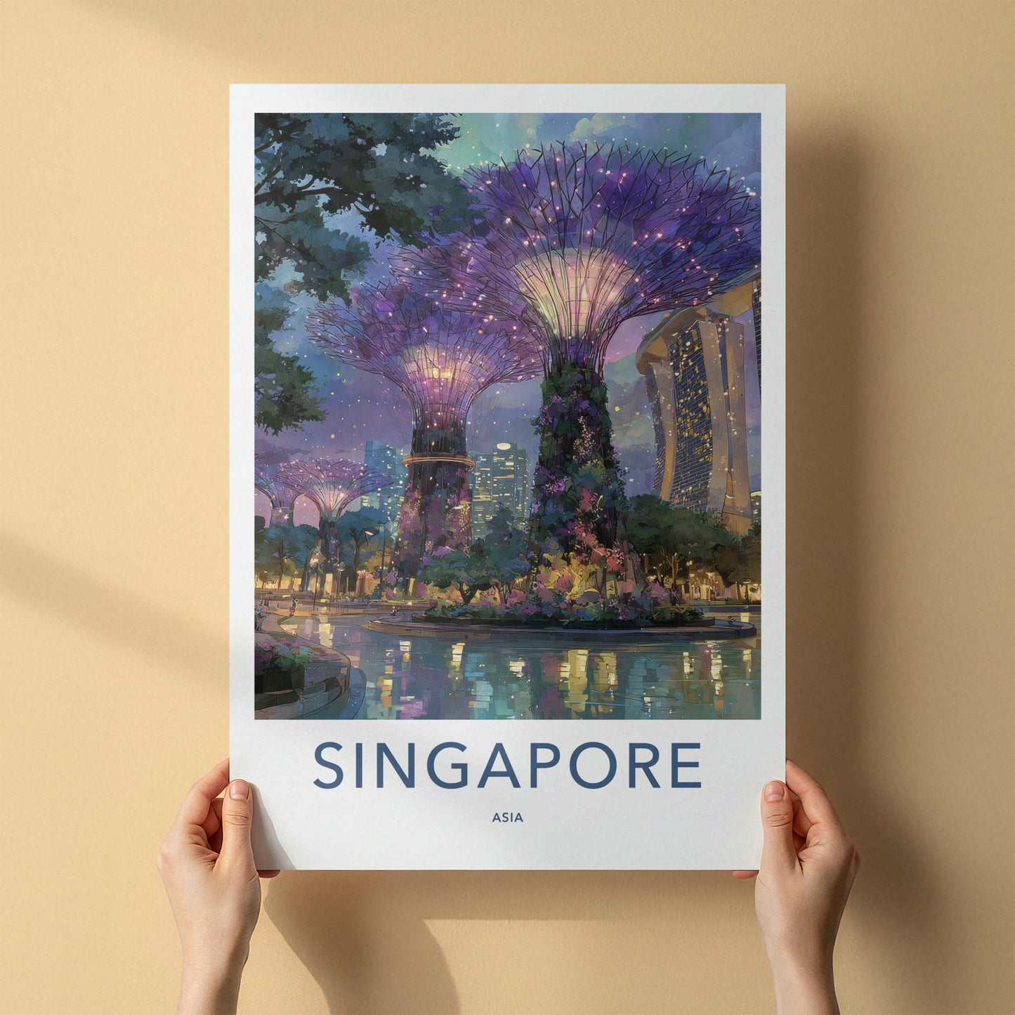Singapore Poster - Singapore Travel Art - Illuminated Supertree Gardens Wall Decor