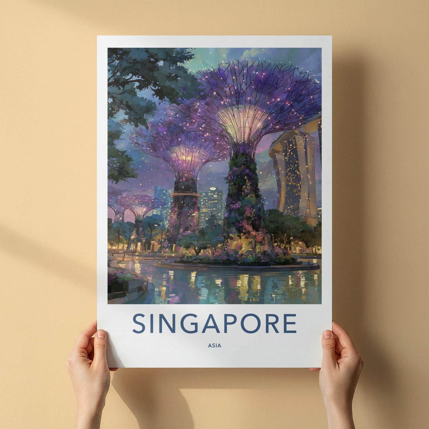 Singapore Poster - Singapore Travel Art - Illuminated Supertree Gardens Wall Decor