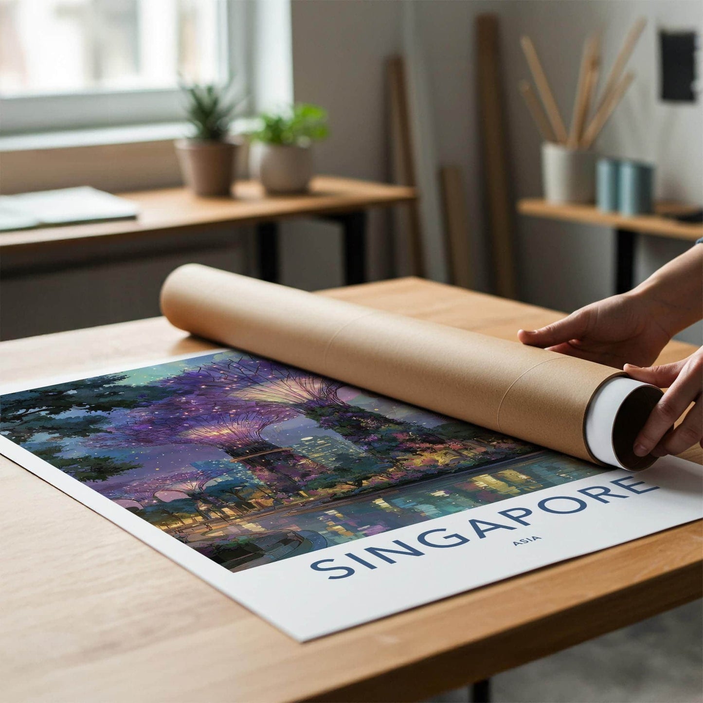 Singapore Poster - Singapore Travel Art - Illuminated Supertree Gardens Wall Decor