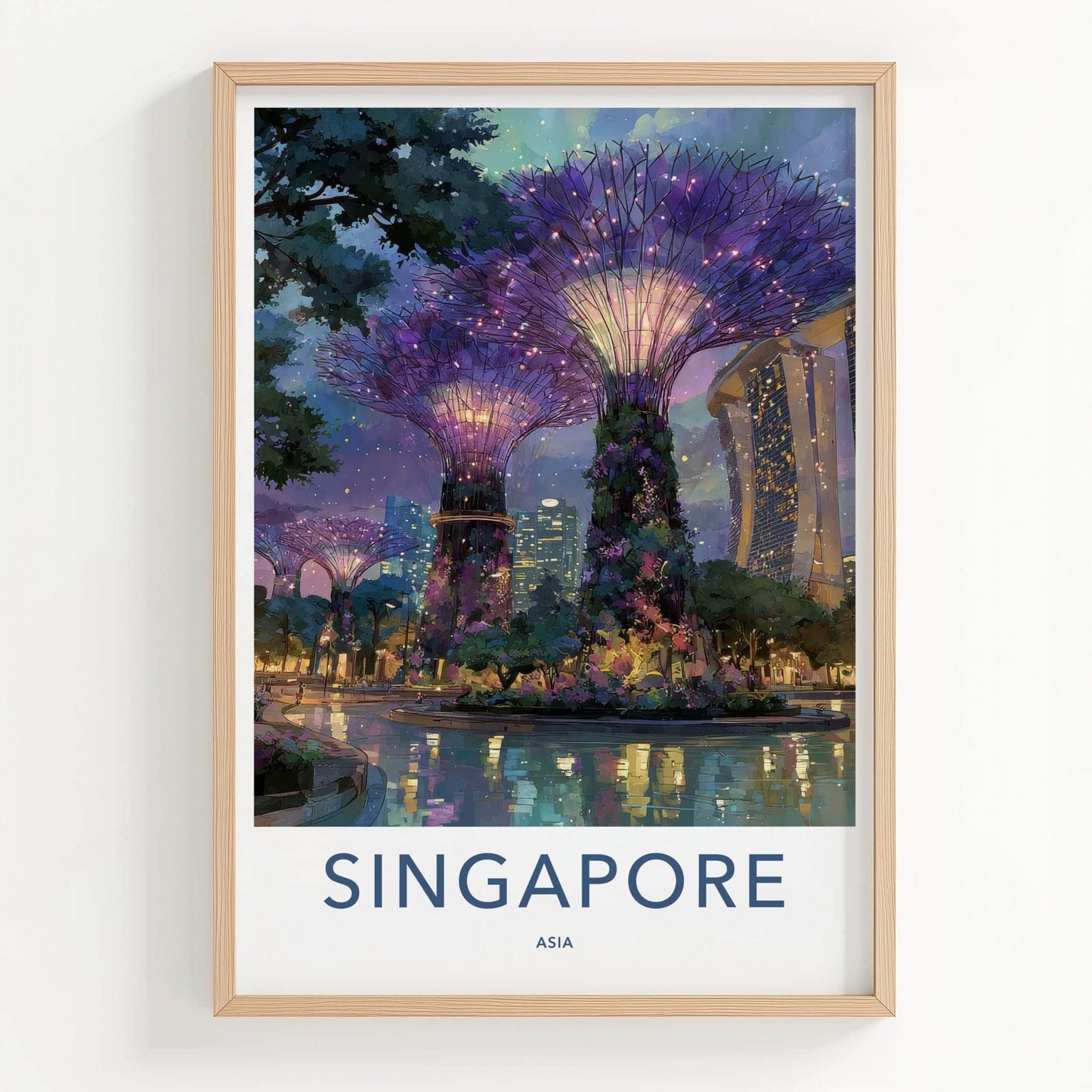 Singapore Poster - Singapore Travel Art - Illuminated Supertree Gardens Wall Decor