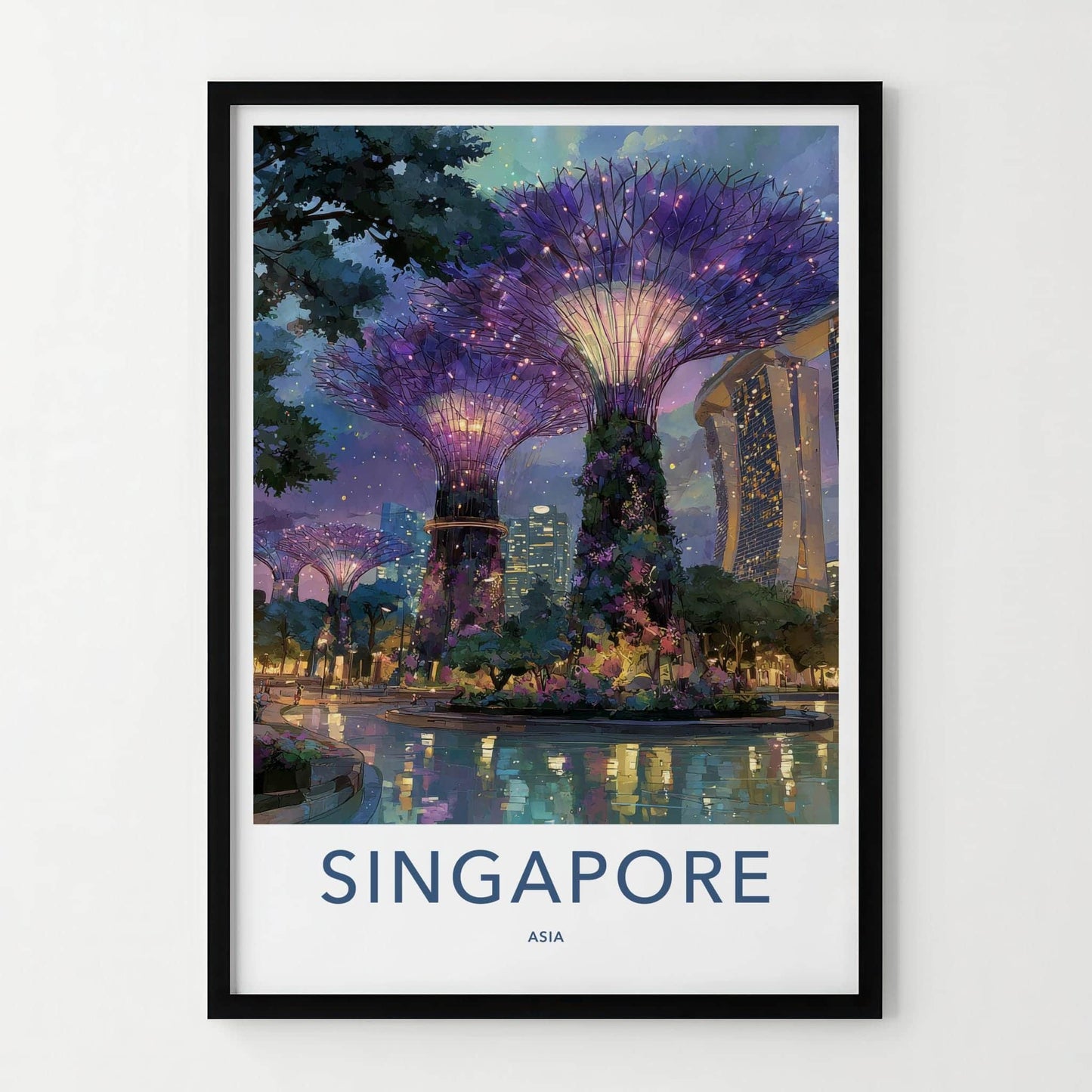 Singapore Poster - Singapore Travel Art - Illuminated Supertree Gardens Wall Decor