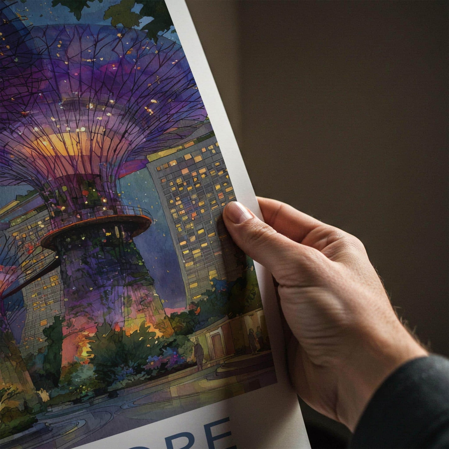 Singapore Poster - Singapore Travel Art - Supertrees Gardens Night Wall Decor