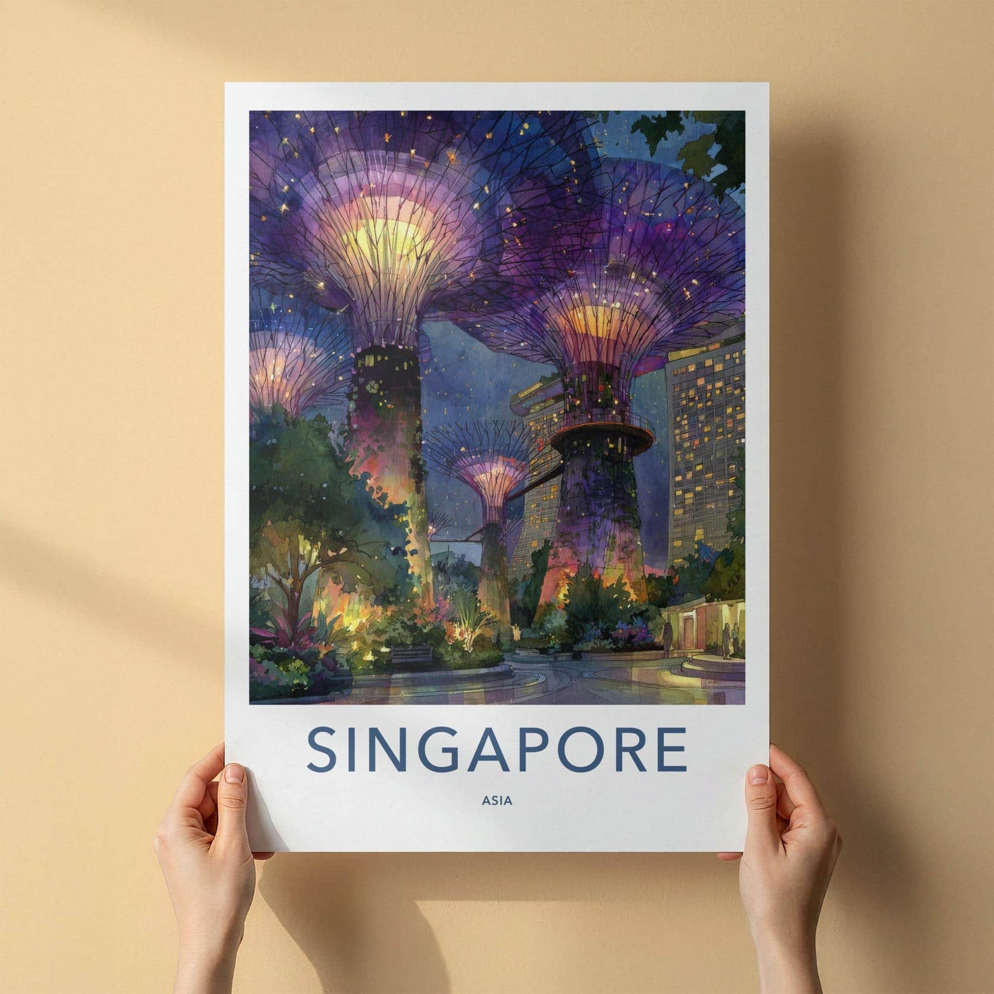 Singapore Poster - Singapore Travel Art - Supertrees Gardens Night Wall Decor