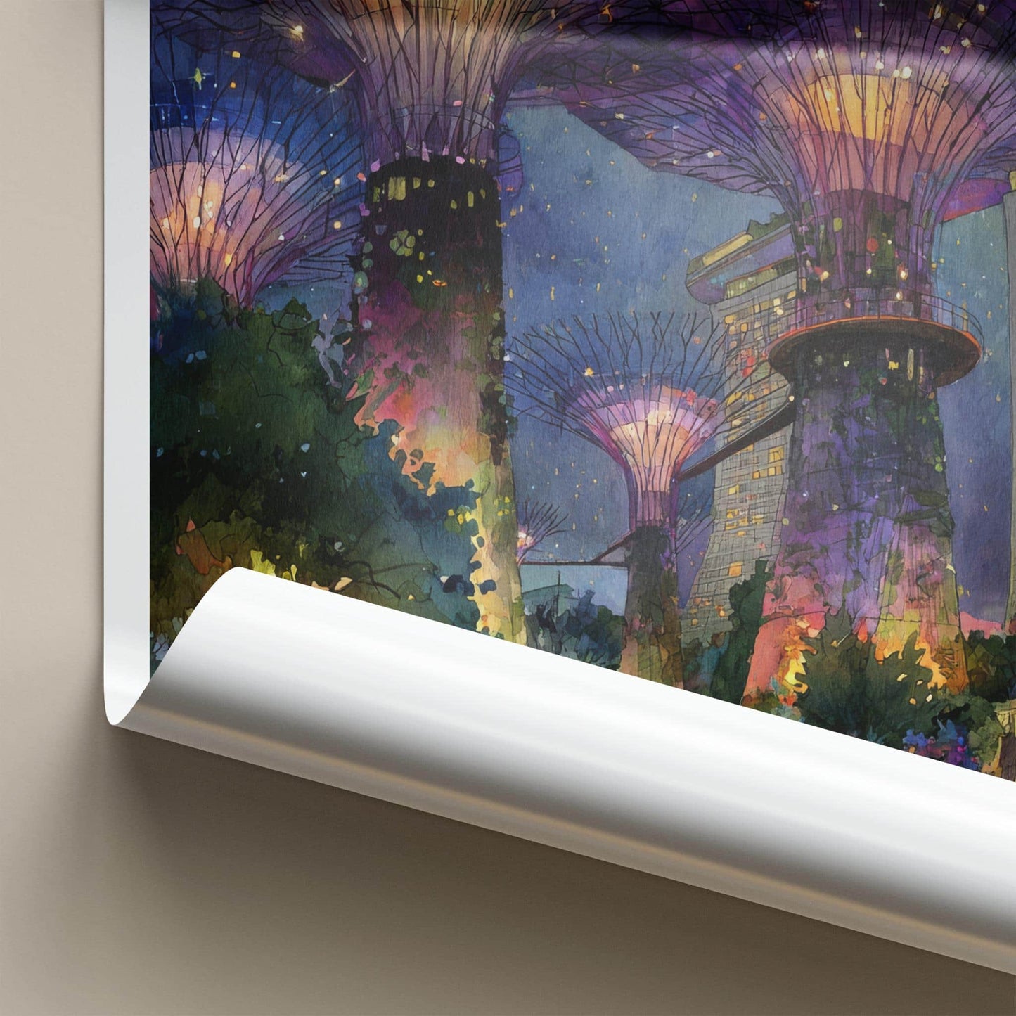 Singapore Poster - Singapore Travel Art - Supertrees Gardens Night Wall Decor