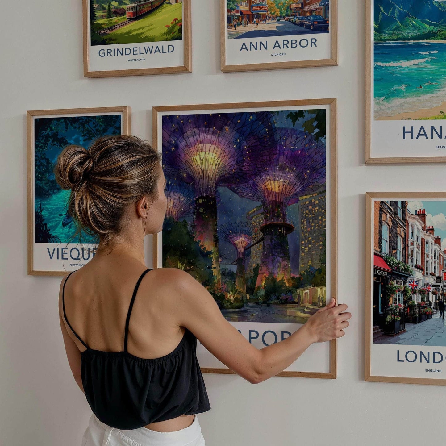 Singapore Poster - Singapore Travel Art - Supertrees Gardens Night Wall Decor