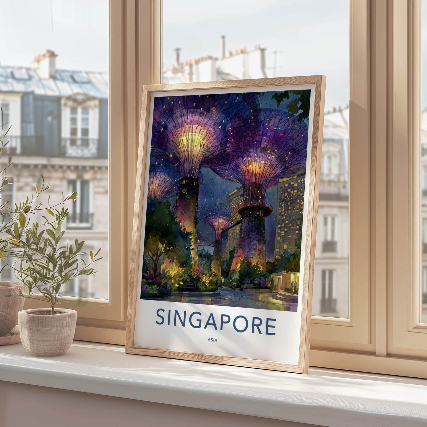 Singapore Poster - Singapore Travel Art - Supertrees Gardens Night Wall Decor