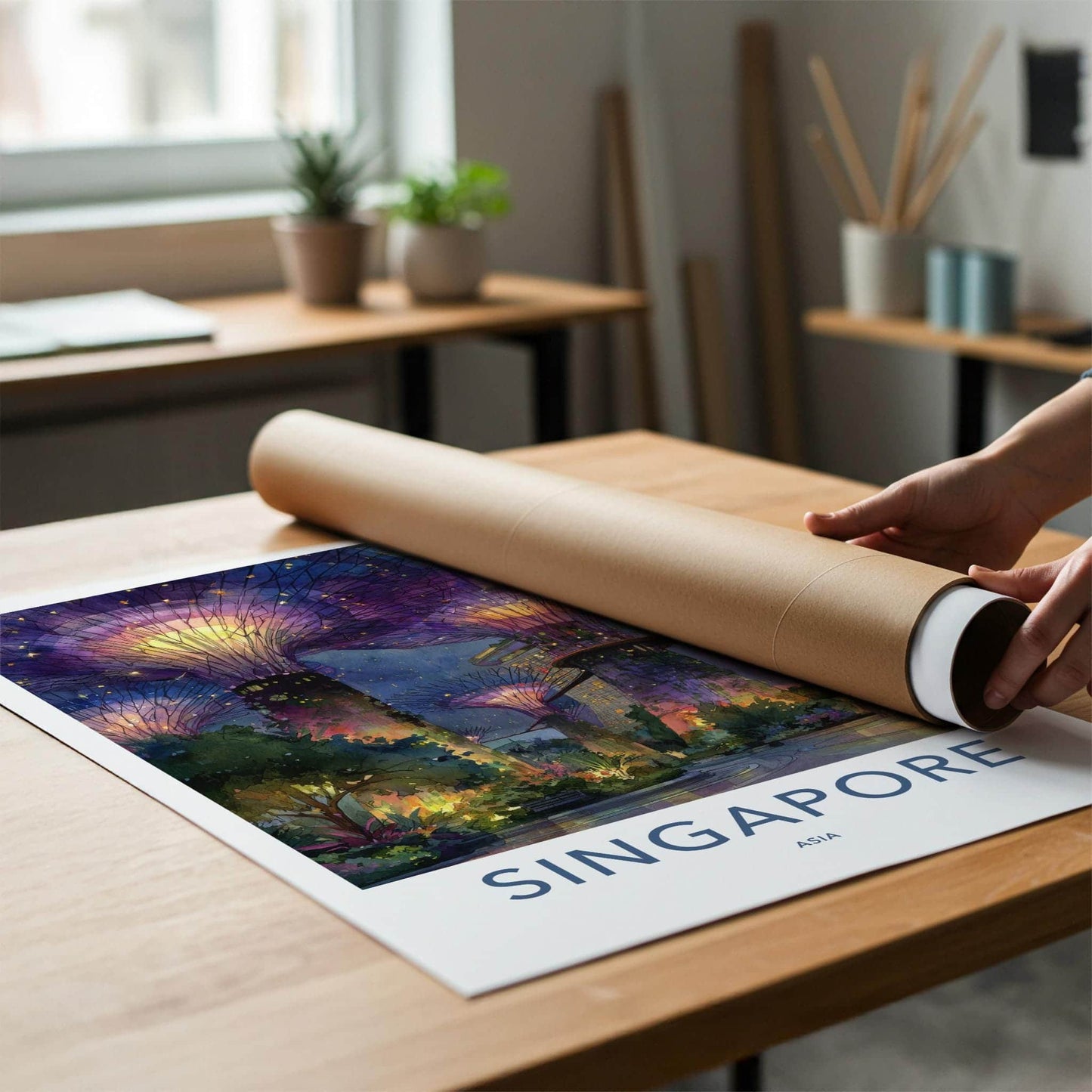 Singapore Poster - Singapore Travel Art - Supertrees Gardens Night Wall Decor