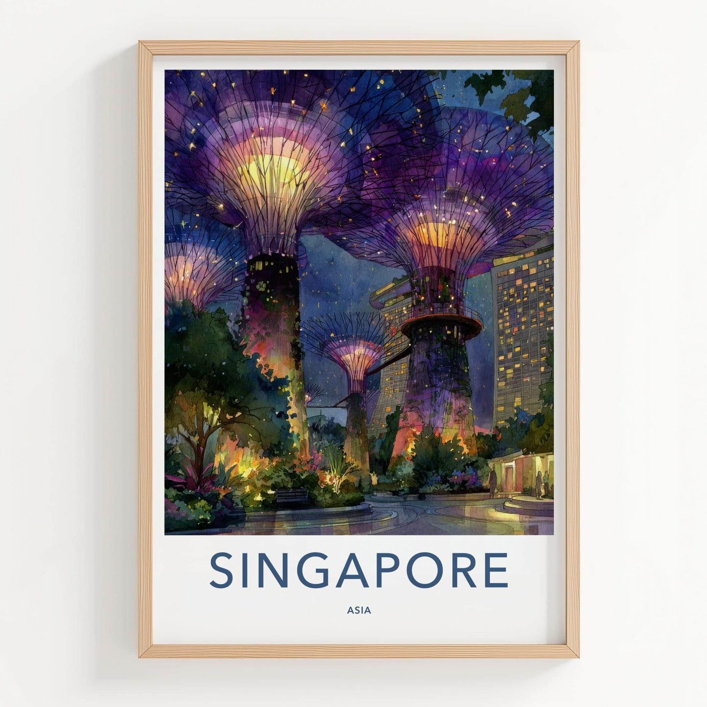 Singapore Poster - Singapore Travel Art - Supertrees Gardens Night Wall Decor