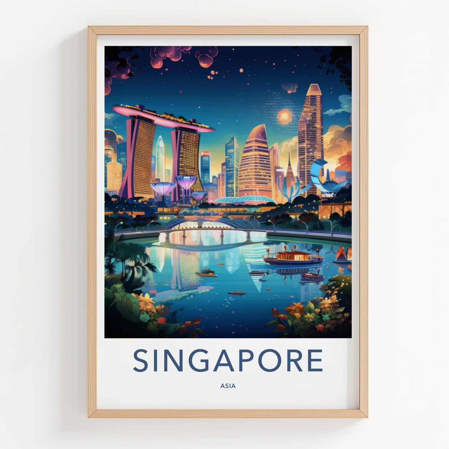Singapore Poster - Singapore Travel Art - Vibrant Cityscape Reflection Home Decor