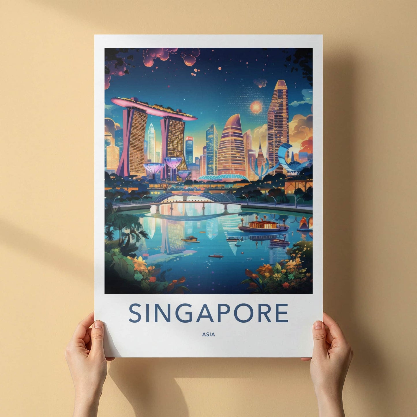 Singapore Poster - Singapore Travel Art - Vibrant Cityscape Reflection Home Decor