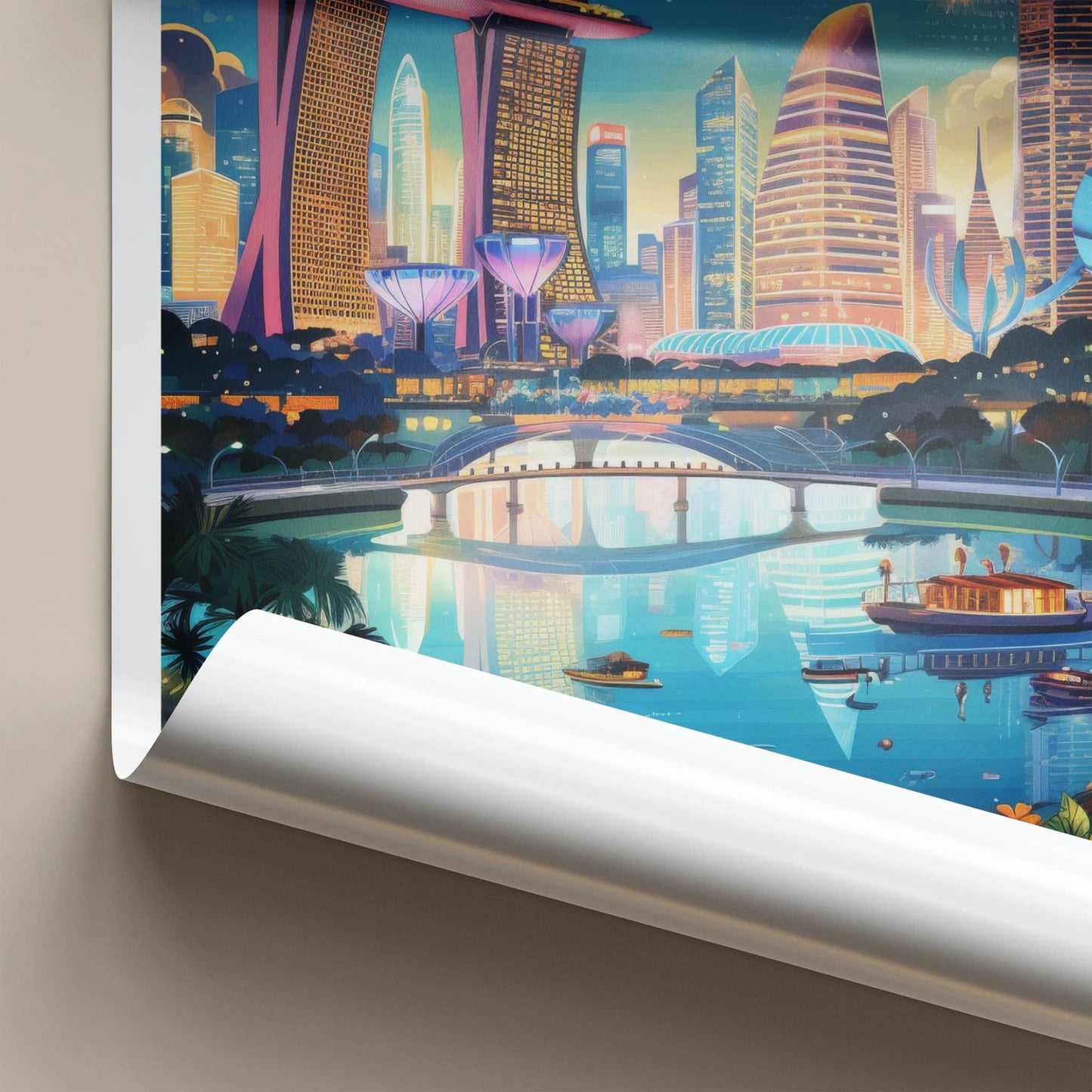 Singapore Poster - Singapore Travel Art - Vibrant Cityscape Reflection Home Decor