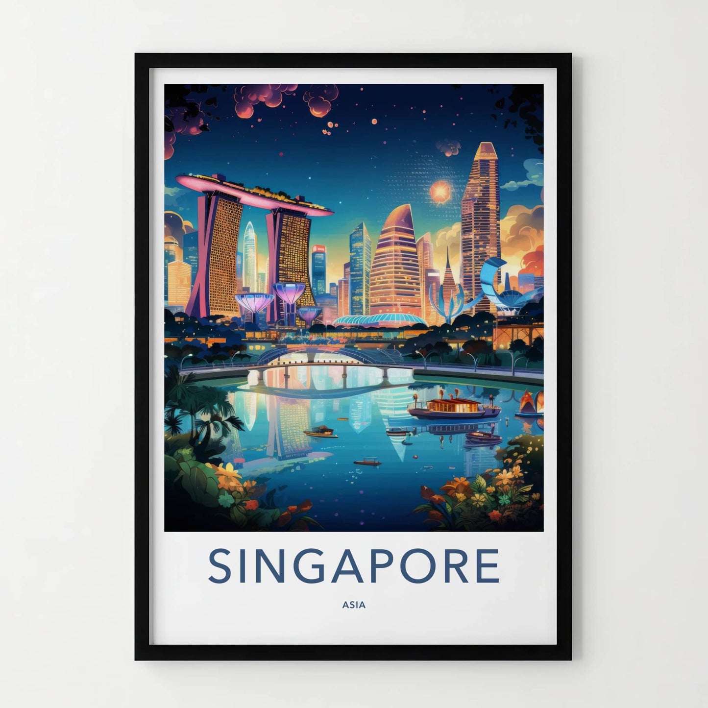 Singapore Poster - Singapore Travel Art - Vibrant Cityscape Reflection Home Decor