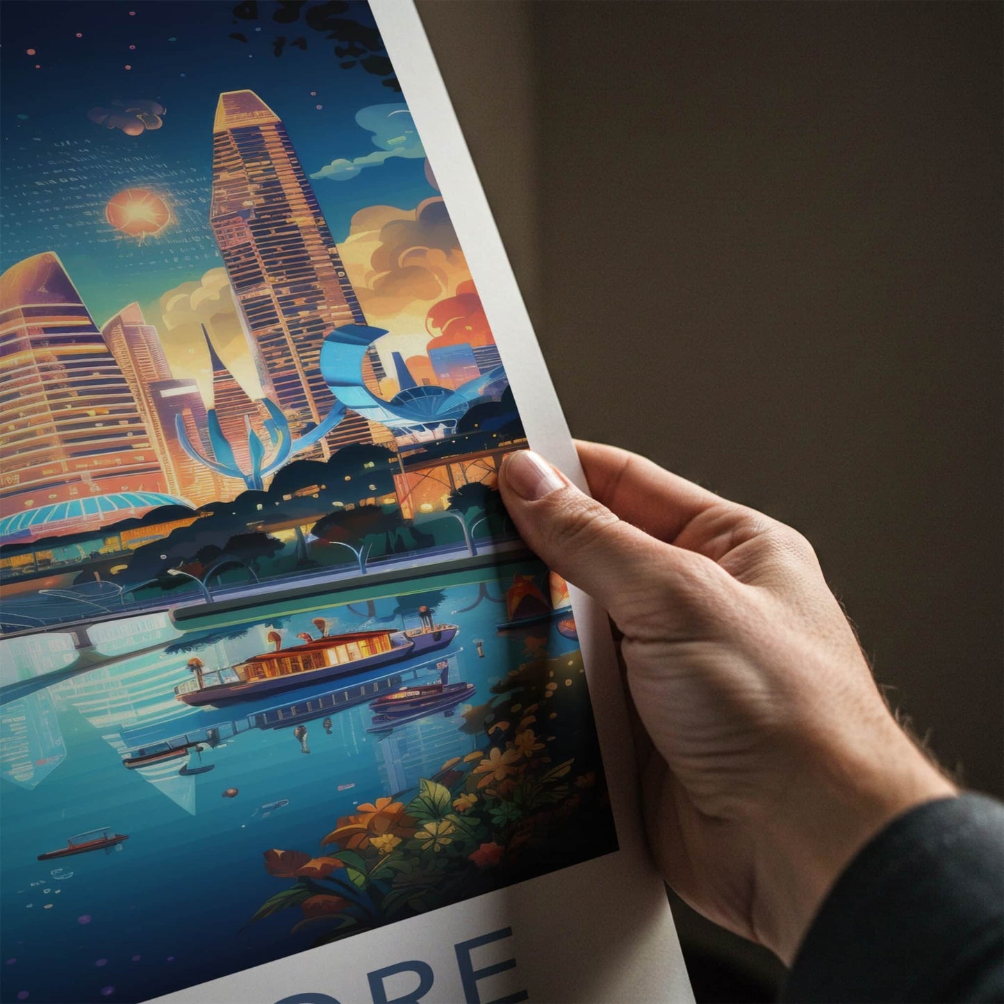 Singapore Poster - Singapore Travel Art - Vibrant Cityscape Reflection Home Decor