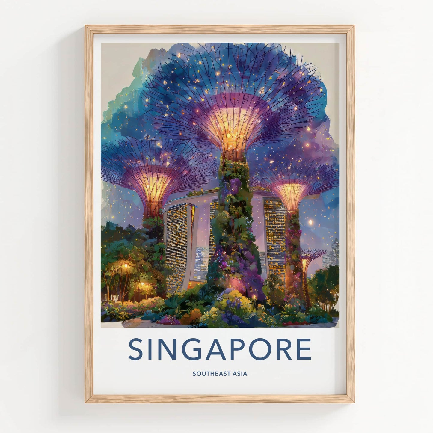 Singapore Poster - Singapore Travel Print - Supertrees Glowing Night Home Decor
