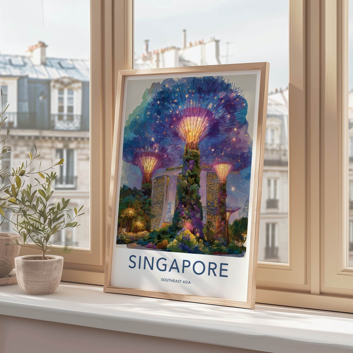 Singapore Poster - Singapore Travel Print - Supertrees Glowing Night Home Decor